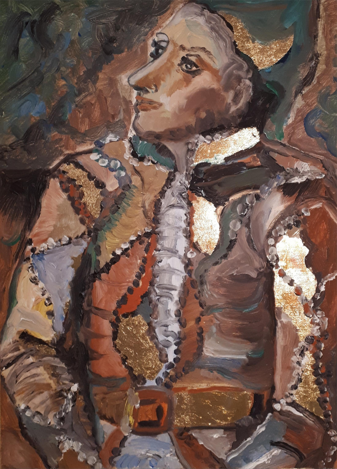 Pierrot / Öl mit Blattgold