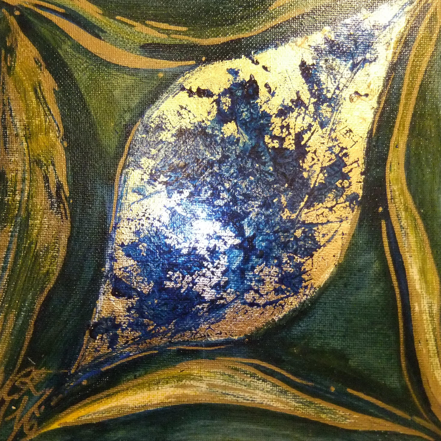Geheimnisvolles Blatt / Acryl + Blattgold