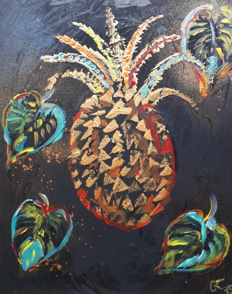Farbige Ananas / Mischtechnik