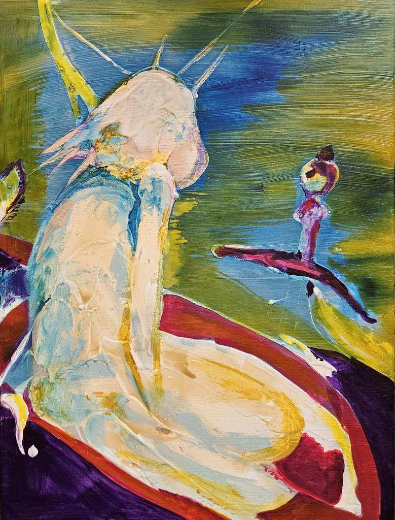 Träumende Surferin / Acryl und Tusche